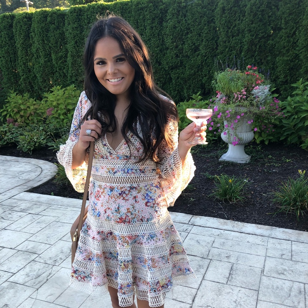 Floral Lace Cream Aline Bell Sleeve Dress